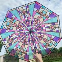 Ventana retro con diseño floral transparente, paraguas portátil con apertura y cierre completamente automáticos, 1 unidad. - details 2