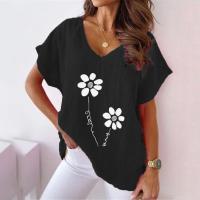 Camisetas estampadas con cuello en v para mujer, tops de verano - details 5