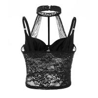 Sexy encaje calado hot top aros de acero con cierre de cuentas hebillas cuello halter negro - details 3