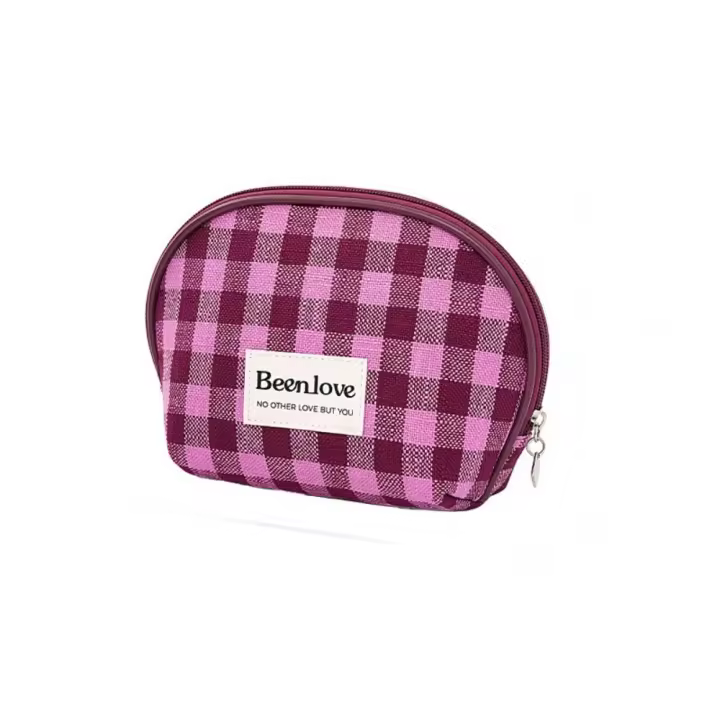 Bolsa de almacenamiento de cosméticos semicírculo de celosía con cremallera, bolsa de maquillaje de mano de gran capacidad, Mini bolsa de artículos de tocador de estilo coreano - 1