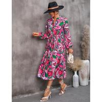 Vestido casual elegante de manga larga para mujer con estampado de hojas elegante - details 19