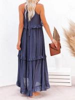 2025-Vestido largo de fiesta con volantes para mujer, traje Sexy sin mangas, ropa de baile, línea A, bohemio, vacaciones - details 15