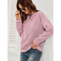 Tops de mujer, sudadera de pana para mujer, jersey de cuello redondo de Color sólido, recién llegado, coreano básico - details 11