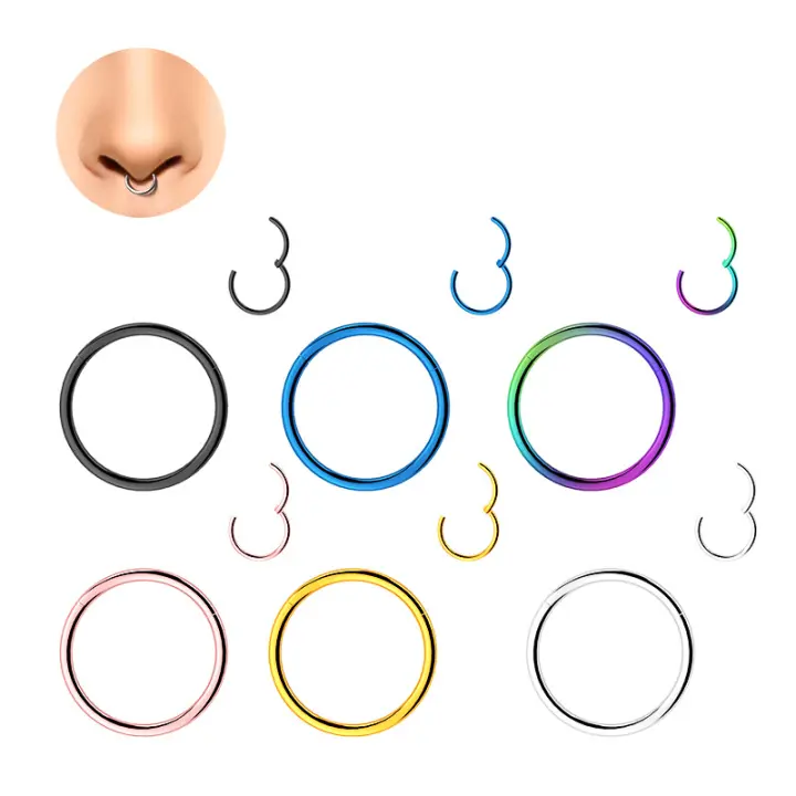 Aros con bisagras para la nariz, aros de titanio/acero para el cartílago, piercing para el cuerpo, 14/16/18/10G - 1