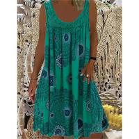 Vestido Midi De Encaje Elegante Con Estampado Vintage Para Mujer Verano Sin Mangas Cuello Redondo Casual Comodidad A-Line - details 5