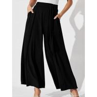 Mujeres lisas elegantes y con estilo, pantalones sueltos cómodos, pantalones de pierna ancha con cordón de cintura alta para verano - details 2