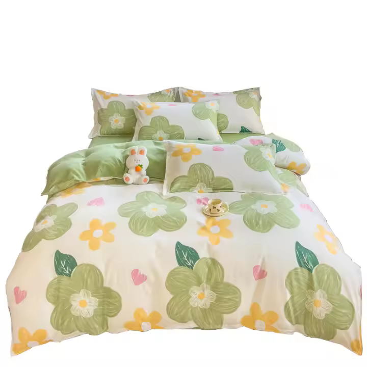 Nuevo juego de cama de cuatro piezas de franela gruesa y fresca para primavera/verano, funda nórdica de algodón puro y sábanas de tres piezas. - 1