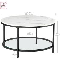 Centro, Mesita de Salón, de Mármol de Imitación Redonda, Estante de Vidrio Templado, Montaje Fácil, Estilo Moderno, Blanco Mármol y Dorado Claro LCT072W59 - details 8
