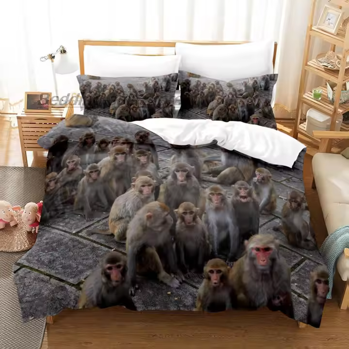 Juego de Ropa de Cama de Mono 3D Tamaño Cama Sencilla, Doble, Plena, Rey - 1