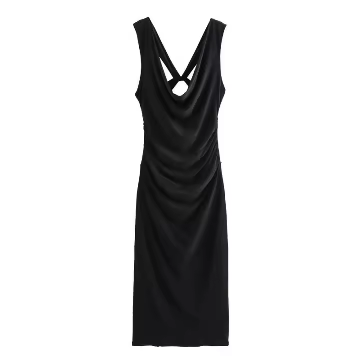 Vestido decorativo con lazo cuello redondo sin mangas estilo chino para mujer - 1