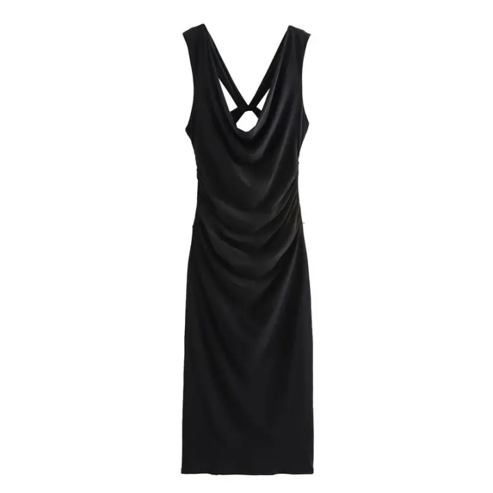 Vestido decorativo con lazo cuello redondo sin mangas estilo chino para mujer - 1
