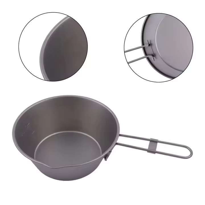 Taza de sierra para exteriores de 300/450 ml, equipo liviano con boquilla integrada, mango plegable, suministros para acampar de 0,4 mm de espesor - 1