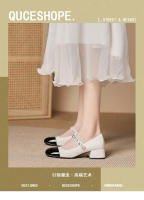 Zapatos de tacón medio para mujer, cómodos, de 3cm, bloque de color blanco y negro, zapatos Mary Jane con punta cuadrada - details 1
