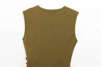 Vestido midi de sarga sin mangas con temperamento de moda para Mujer - details 0
