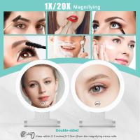 Espejo de aumento con luz, espejo de belleza de maquillaje iluminado portátil de sobremesa de doble cara 20X, iluminación de 3 colores, tacto regulable - details 0