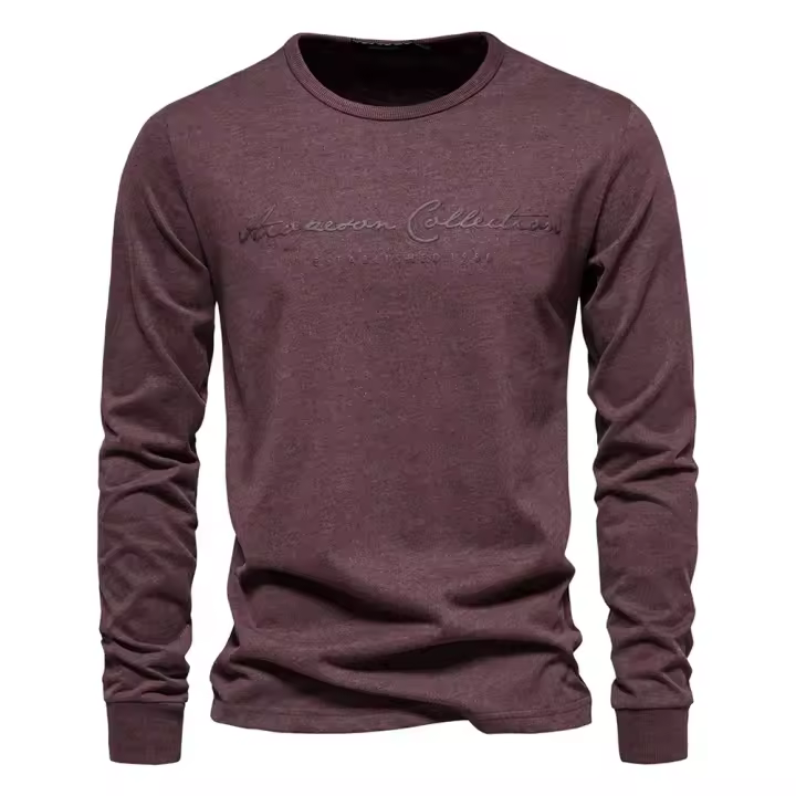 Camiseta de manga larga de algodón para hombre, camisetas informales con estampado de letras de Color sólido para hombre, camisetas nuevas de primavera, ropa para hombre - 1