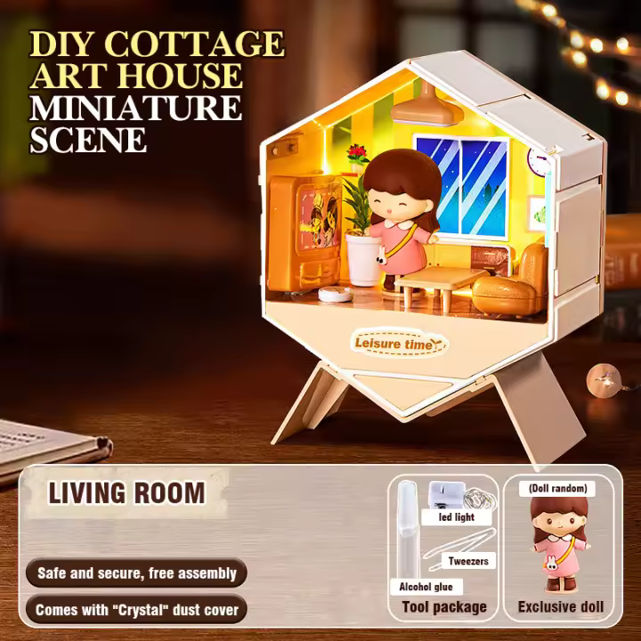 Casa de muñecas DIY Cottage Art House escena en miniatura decoración hecha a mano Mini montaje juguetes para juego de imitación para niñas regalos de cumpleaños - 1