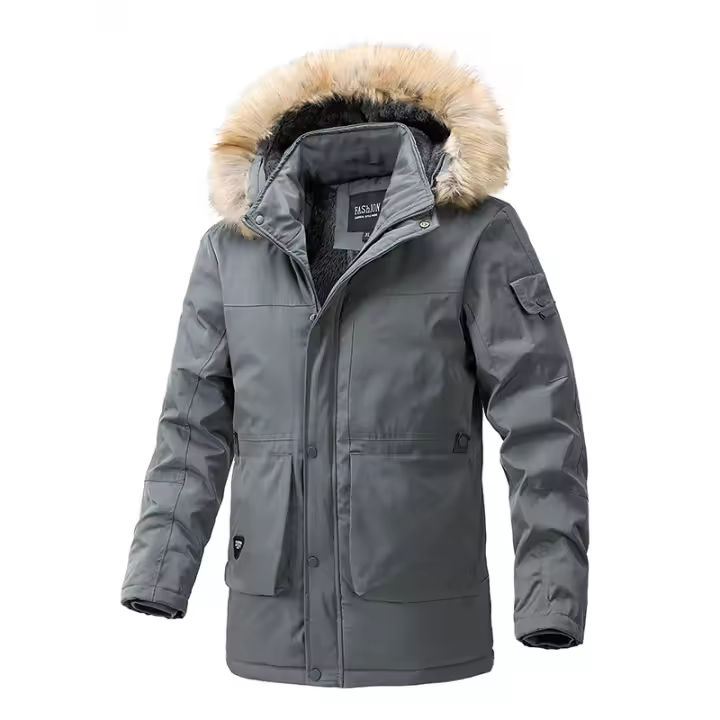 Chaqueta de Invierno Gruesa Abrigo con Capucha de Vellón con Cuello de Piel para Hombres - 1
