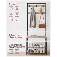 Perchero con Estante para Zapatos, Mueble de Entrada con Banco, 3 en 1, Marco de Acero, para Entrada y Pasillo, 32 x 70 x 177 cm, Estilo Industrial, Marrón Castaño y Negro HSR041B41 - details 16
