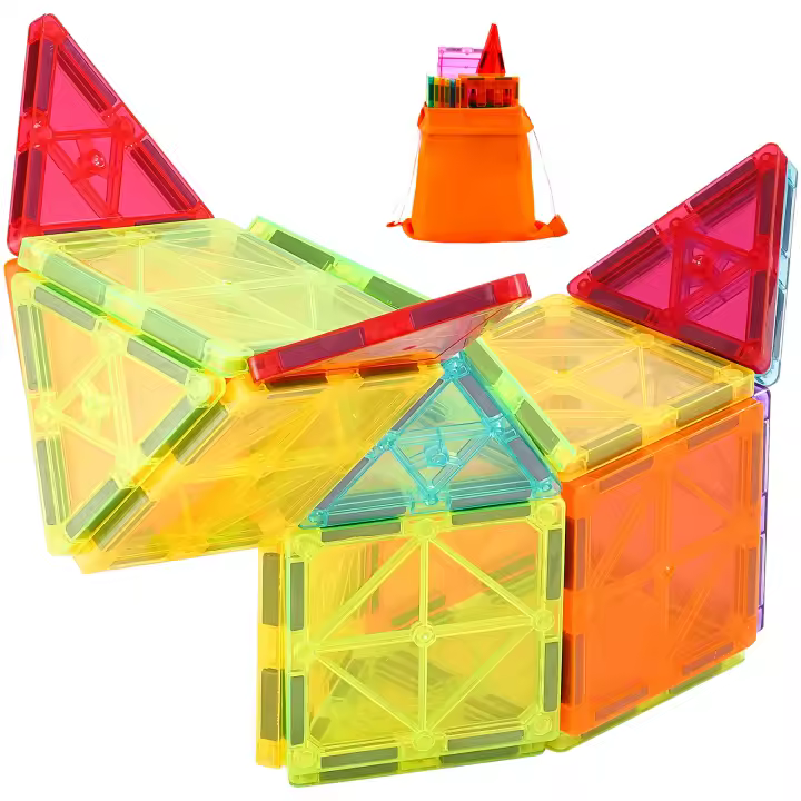 SucceBuy 32 PCS Bloques de construcción magnéticos, juego de construcción STEM para niños, azulejos magnéticos con bolsa de almacenamiento - 1