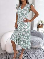 Vestido estampado de primavera y verano para mujer, largo Tre sin mangas, con cuello de seta comestible, adecuado para vacaciones - details 11