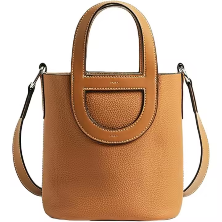 Bolsos de hombro de piel auténtica para mujer, elegantes bolsos pequeños tipo cubo, bandoleras - 1