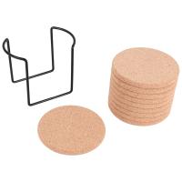 Round Cork Coasters for Drinks,with Metal Holder Storage Caddy,Reusable Saucers for Cold Drinks Wine Glasses Cup - details 1