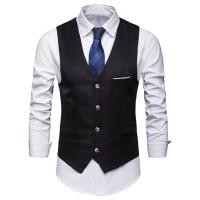 Chaleco de negocios para hombre, ropa de trabajo, chaleco Formal de negocios para boda, bolsillos, traje de tiras blancas extraíbles, chaleco clásico de Color sólido - details 3
