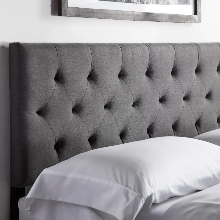 Cabecero de cama tapizado LUCID – Altura ajustable de 85 cm a 115 cm – Diseño de rombos – Cabeceros de cama de 90 cm y 80 cm, Perla / Blanco - 1