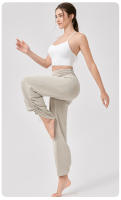 Pantalones de yoga para mujer de cintura alta sueltos de pierna ancha drapeados suaves transpirables Pantalones deportivos casuales con cordón Fitness Dance Pants - details 2