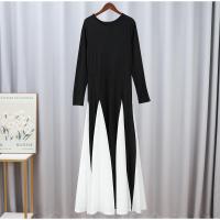 Vestidos largos elegantes de retazos en blanco y negro, vestido ajustado de manga larga con cuello redondo a la moda para mujer, batas de fiesta de noche para mujer - details 0
