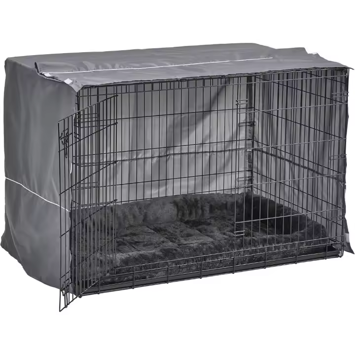 Kit de Jaula para Perros de Doble Puerta 124,3l. x 78,4an. x 82al. Jaula de 121,92 cm con Cama Gris y Funda Gris Adecuado para Perros de Razas Pequeñas - 1
