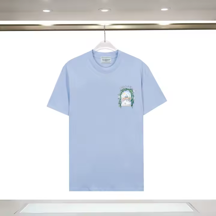 Camiseta Deportiva de Algodón Puro para Hombres Cuello Redondo, Estampado de Logotipo Delantero, Estilo Básico Casual para el Verano - 1