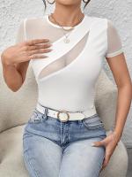 Nueva camiseta de manga corta con empalme de red, tops delgados para mujeres - details 1
