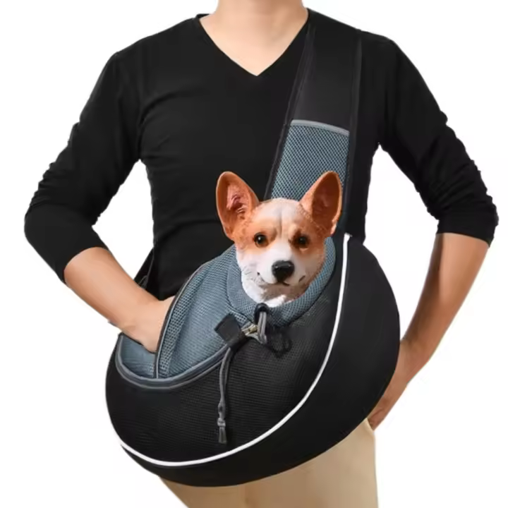 Bolsa de transporte portátil para perros y mascotas, cómoda bolsa de transporte con eslinga para gatos, bolso de hombro tipo bandolera ajustable y transpirable - 1