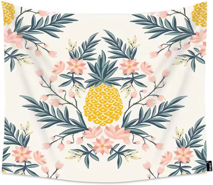 Tapiz Tropical de Hawai Patrón Floral de Pina y Flores Ideal para Decoración de Hogar, Paredes y Estudiantes - 1