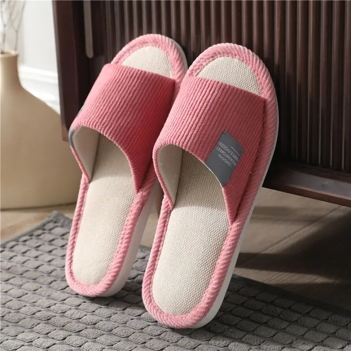 Zapatillas de piso de pareja de algodón y lino que absorben el sudor antideslizantes de otoño e invierno. - 1