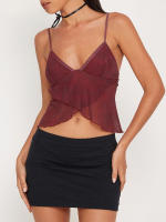 Nibber-Chaleco estampado transparente de malla para mujer, camisola Sexy informal con cuello en V sin mangas con tirantes - details 6