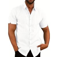 Camisa clásica de manga corta para hombre, camisa informal de Color sólido para vacaciones de verano - details 45
