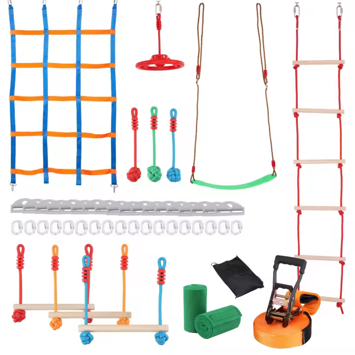 SucceBuy Ninja Warrior Pista de obstáculos para niños, 15,24 m de línea de equilibrio resistente a la intemperie, capacidad de 500 libras, juego al aire libre - 1