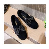 Zapatos planos de piel de visón con lazo de cristal para mujer, mocasines de algodón de felpa cálidos, cuentas de cordones de punta cuadrada, Invierno - details 28