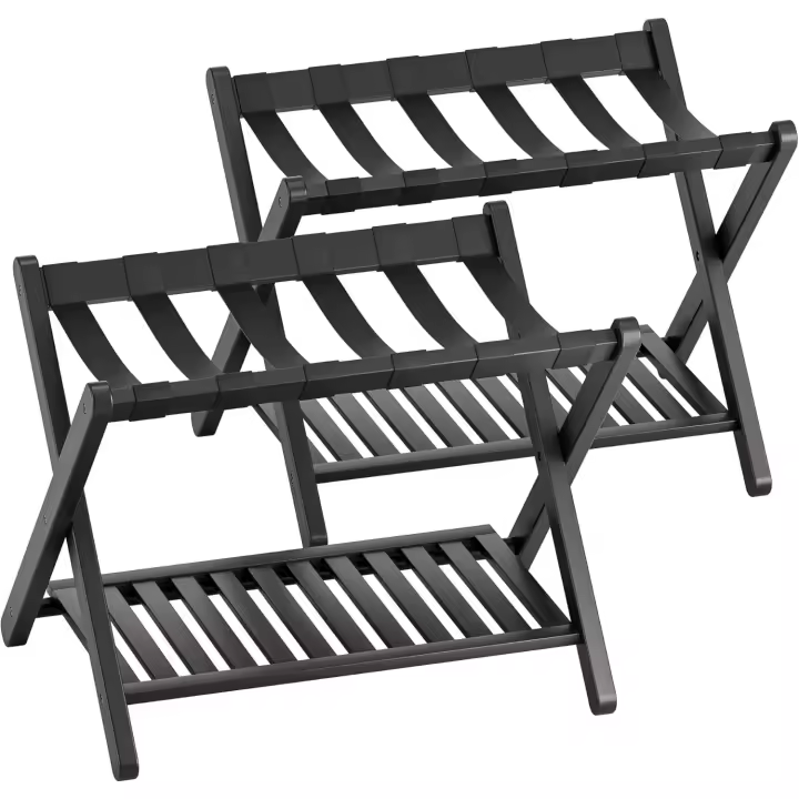 Soporte para Maleta Bambú Plegable con Estante Almacenamiento para Habitación Invitados, Dormitorio, Hotel, Resistente (Natural) - 1