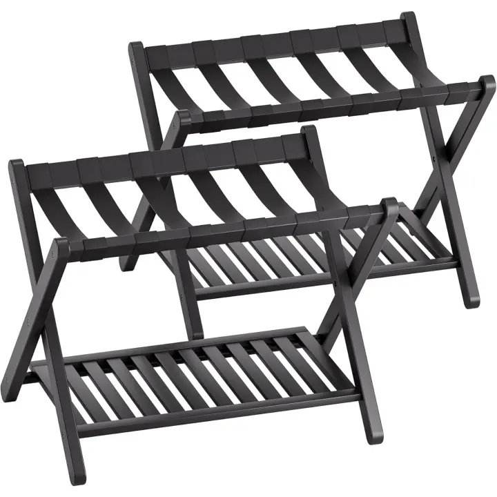 Soporte para Maleta Bambú Plegable con Estante Almacenamiento para Habitación Invitados, Dormitorio, Hotel, Resistente (Natural) - 1
