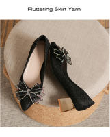 Tacones altos de moda puntiaguda francesa primavera y otoño de las mujeres nuevo tacón grueso boca poco profunda diamantes de imitación arco temperamento versátil zapatos individuales - details 23