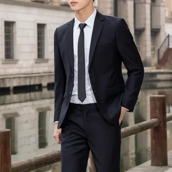 Traje de 2 piezas para hombres, traje, chaleco y pantalón, traje profesional sólido, casual - 1