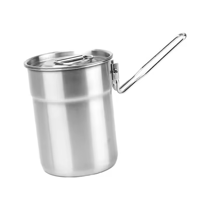 Caldera de agua para mochila, taza de acero inoxidable de 1l con asa doblada, olla de Camping, taza de Camping para cocina dom - 1