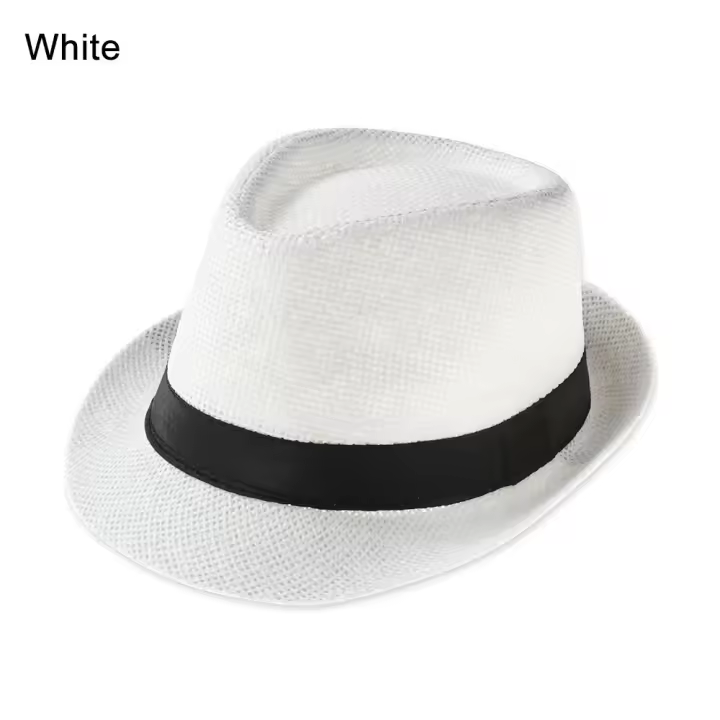 Gorra de panamá de paja de ala ancha informal, sombrero de sol Unisex, sombrero de Fedora de vaquero de moda, gorra de gángster para la playa, Verano - 1