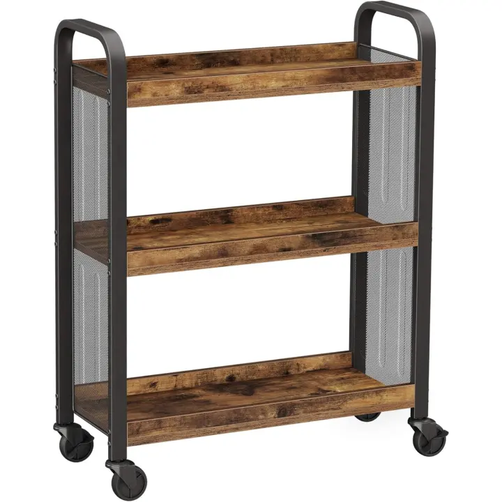 Cowjag Carrito de Cocina Estrecho, Carrito Auxiliar con Ruedas, Ahorro de Espacio, Estantería de Cocina con Estructura de Hierro, Color Marrón Rústico, 66 x 26 x 85 cm - 1