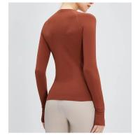 Camiseta deportiva de manga larga para mujer, tejido elástico, transpirable, Color sólido, cuello redondo, Yoga, Top deportivo sin costuras - details 10
