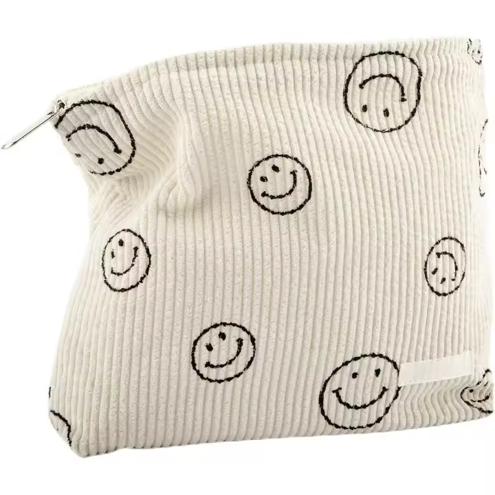 Scttomon Bolsa de Maquillaje Diseño Estético de Corduroy Estuche de Lápices de Belleza para Mujeres con Sonrisa Dulce - 1
